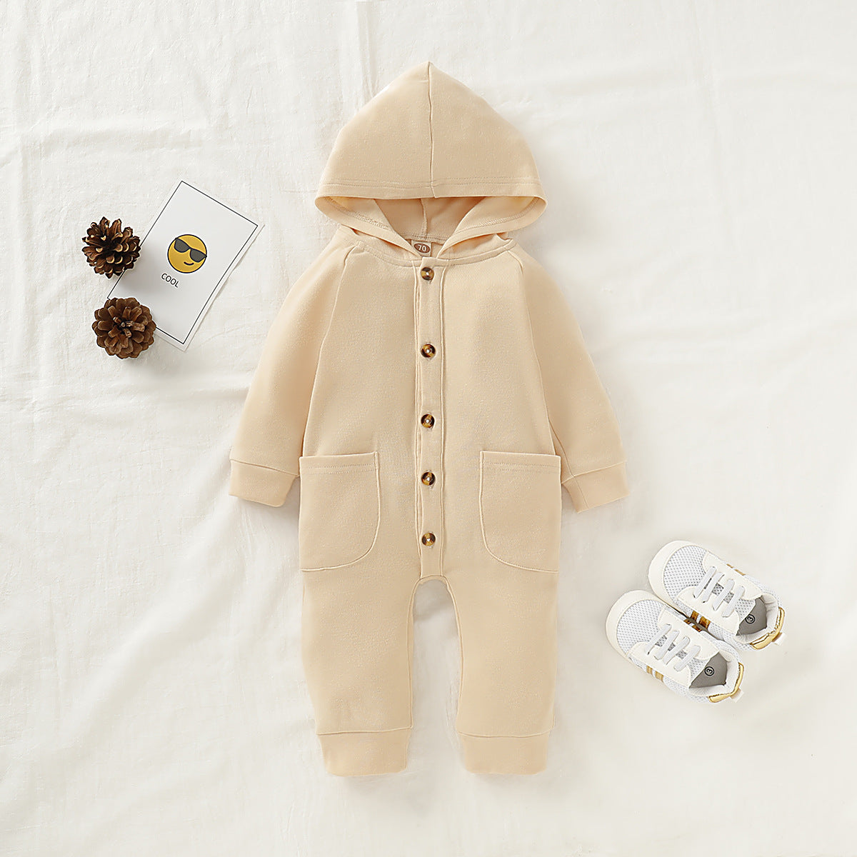 Cross-border children's clothing autumn European and American style winter new product solid color hooded single-breasted baby children's hooded romper climbing clothes foreign trade