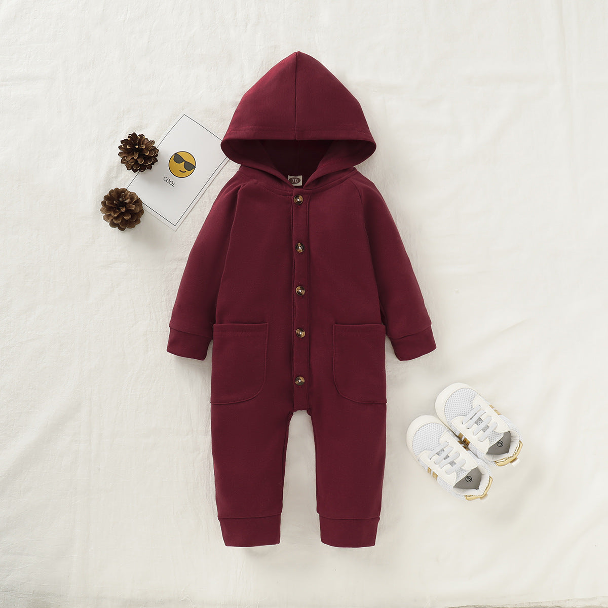 Cross-border children's clothing autumn European and American style winter new product solid color hooded single-breasted baby children's hooded romper climbing clothes foreign trade