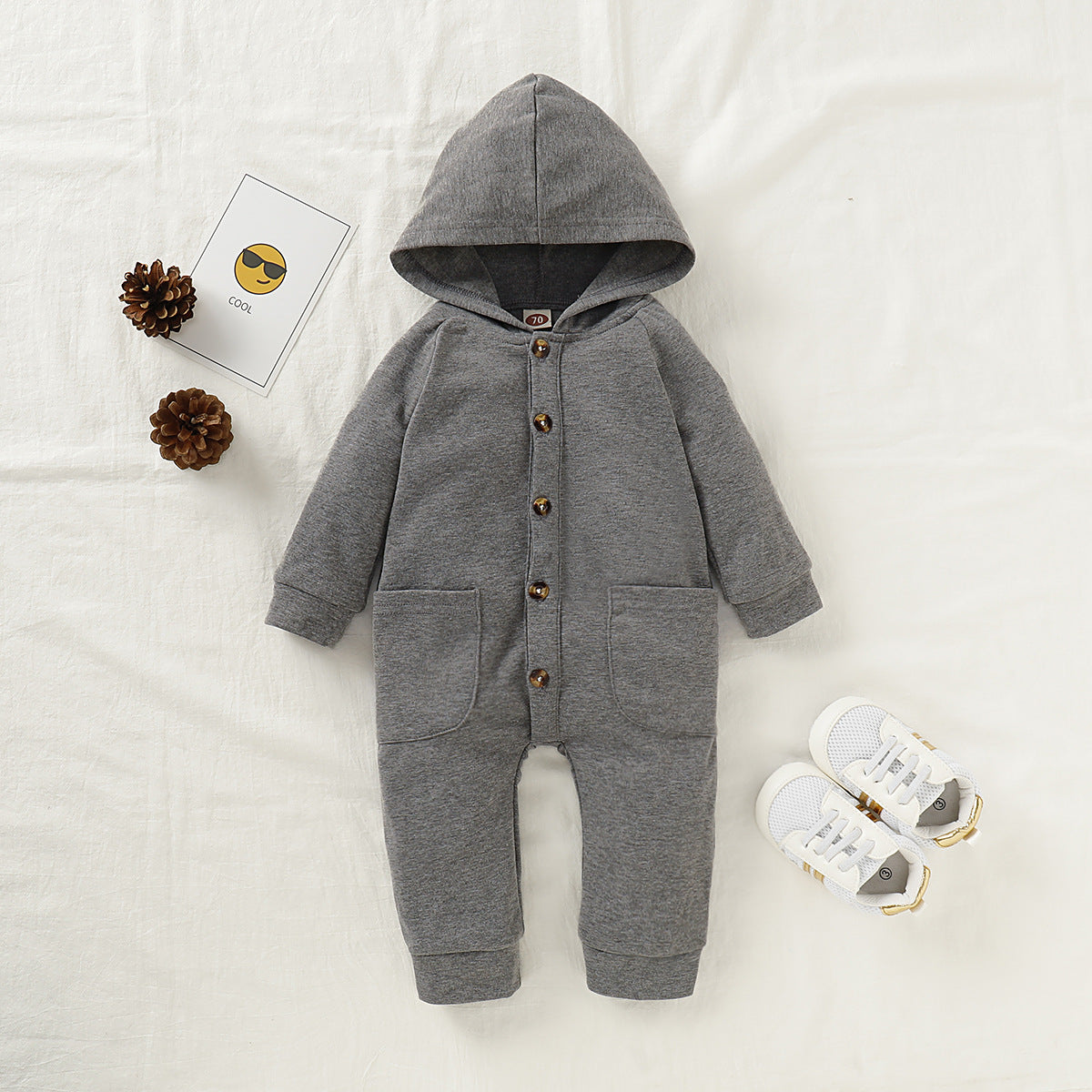 Cross-border children's clothing autumn European and American style winter new product solid color hooded single-breasted baby children's hooded romper climbing clothes foreign trade