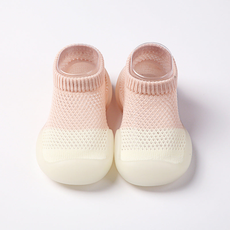 Learning shoes breathable baby summer children soft bottomless floor hole hole shoes socks ice silk shoes socks thin version of the shoes