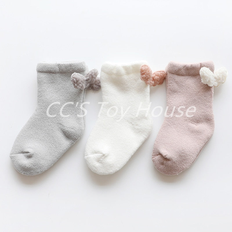 3 Pairs/Set 0 to 36M Winter Baby Socks Thicken Cartoon Comfort Cotton Newborn Socks