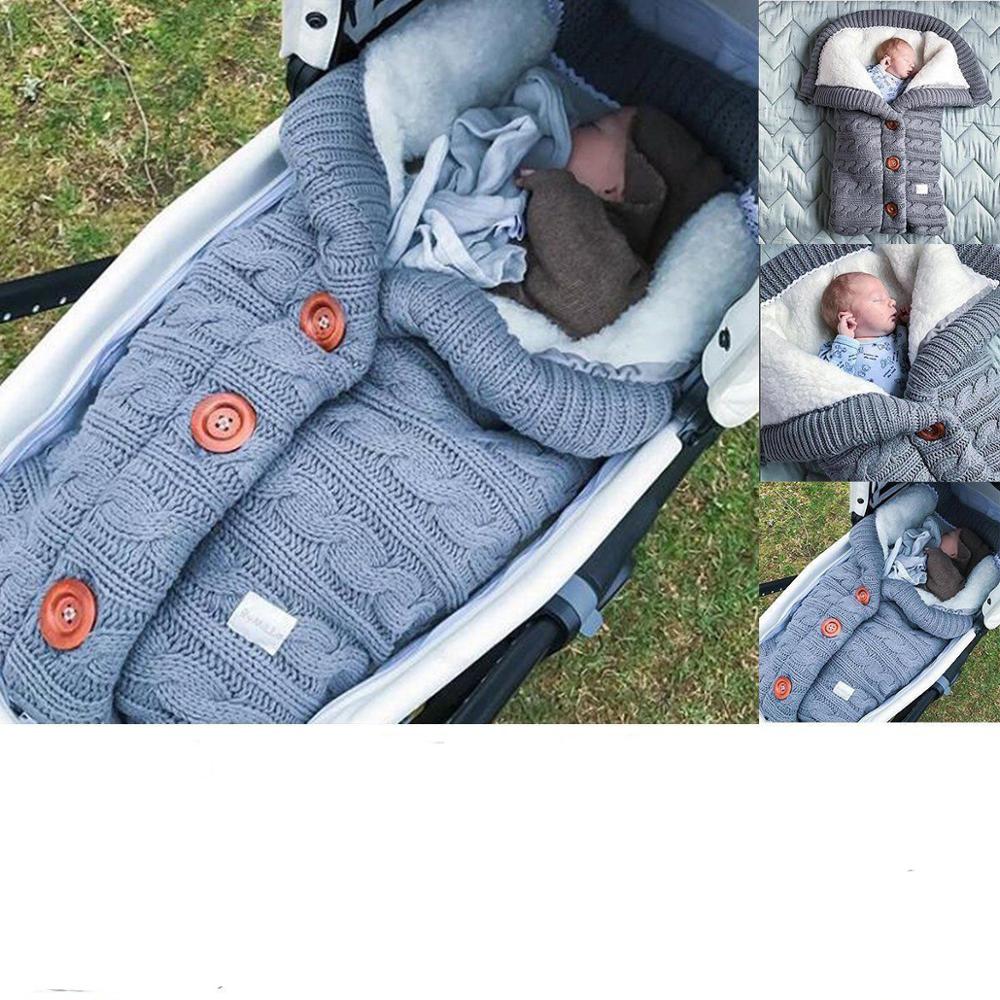 Newborn Baby Winter Warm Sleeping Bags Infant Button Knit Swaddle Wrap Swaddling Stroller Wrap Toddler Blanket Sleeping Bags