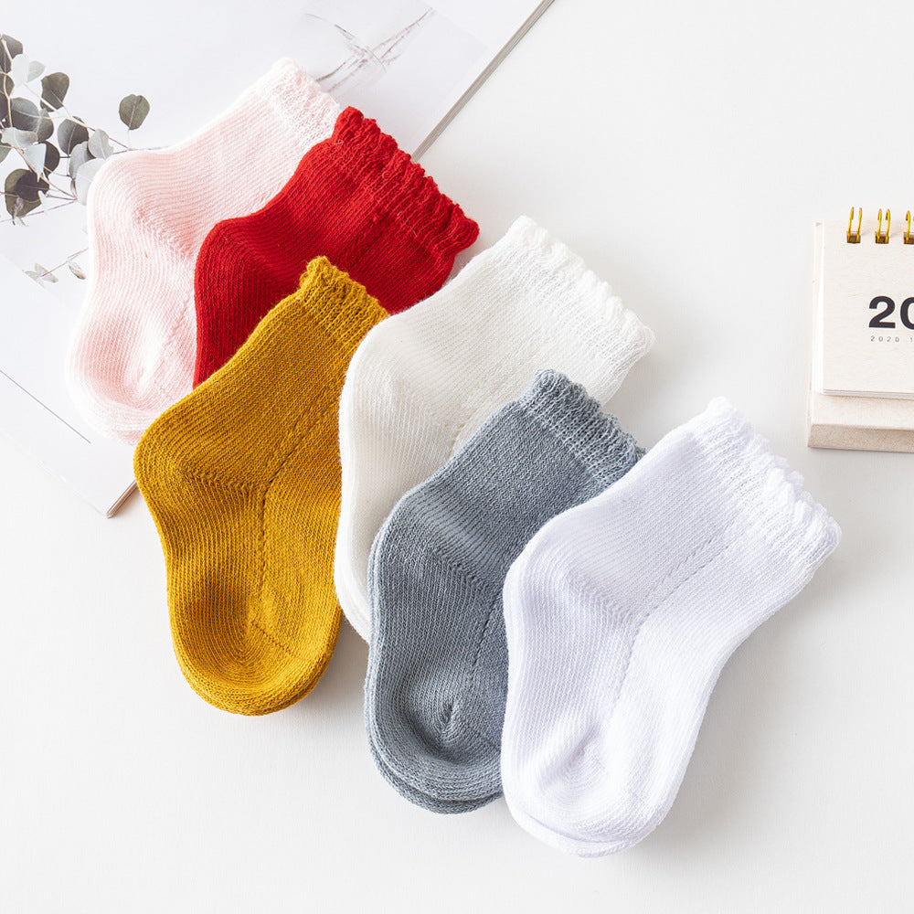 2021 autumn new European and American Spanish style loose mouth newborn baby socks side leakage boys and girls baby socks