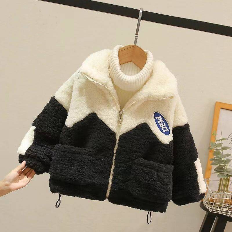 Children's cotton clothing children's clothing boys and girls lamb velvet jacket thickening autumn and winter clothing wool sweater baby foreign style cotton clothes baby