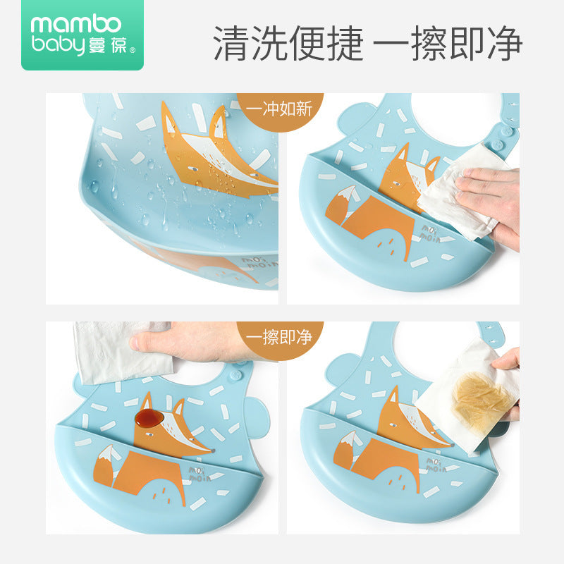 Manbao baby meal bib baby meal pocket silicone super soft waterproof disposable anti-dirty feeding bib manufacturers wholesale