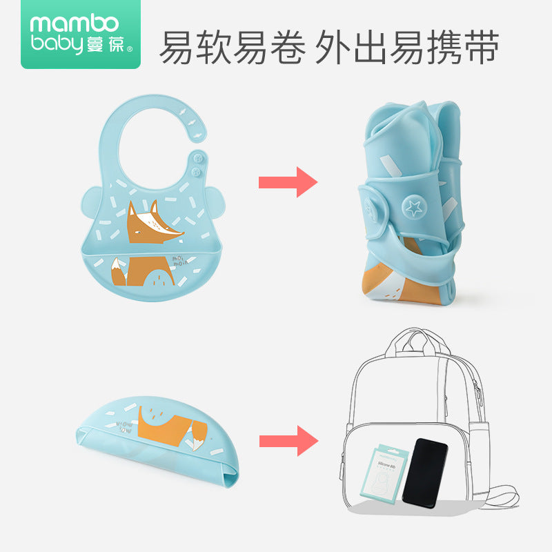 Manbao baby meal bib baby meal pocket silicone super soft waterproof disposable anti-dirty feeding bib manufacturers wholesale